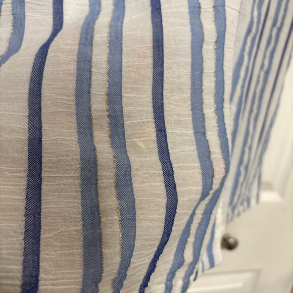 LOFT Blue and White Striped Button-Front V-Neck Dress - Picture 13 of 16